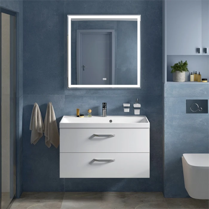 Тумба с раковиной подвесная BelBagno AURORA 90 Bianco Lucido, раковина белая AURORA-900-2C-SO-BL;BB900/450-LV-MR-AST