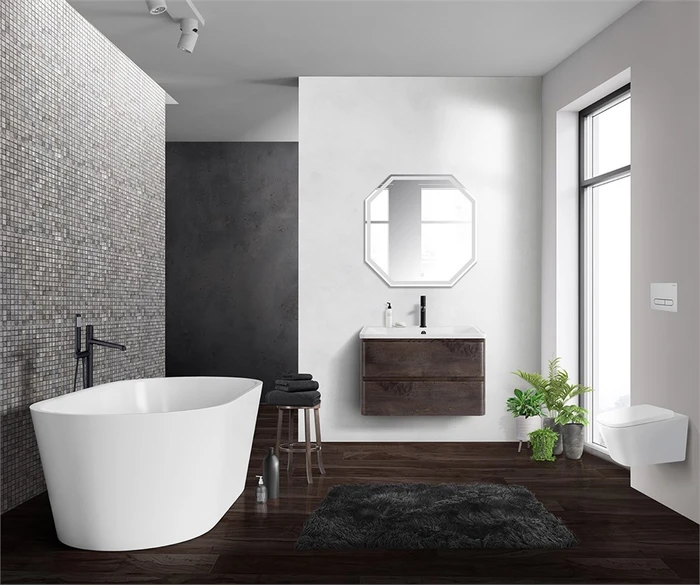 Тумба с раковиной подвесная BelBagno ALBANO 90 Rovere Nature Grigio, раковина белая ALBANO-900-2C-SO-RNG;BB900/455-LV-MR-ALR