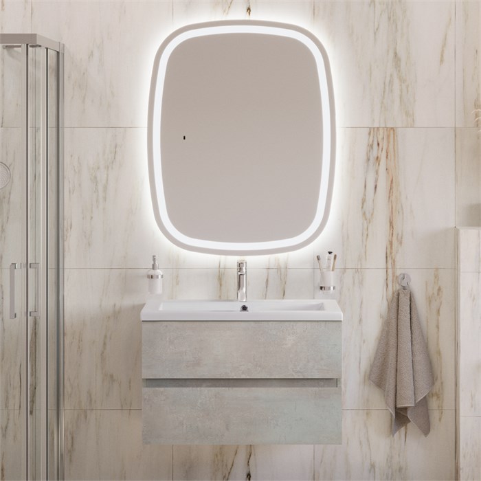 Тумба с раковиной подвесная CEZARES MOLVENO 46 80 Beton, раковина белая CZR-8070-80 MOLVENO 46-80-2C-SO-BET;CZR-8070-80