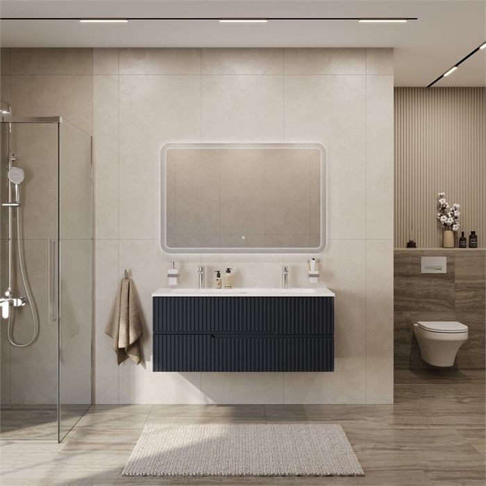 Тумба с раковиной подвесная CEZARES DUET-N 120 Grafito, раковина белая CZR-8073-120-1-2 DUET-N-1200-2C-SO-GR-P;CZR-8073-120-1-2