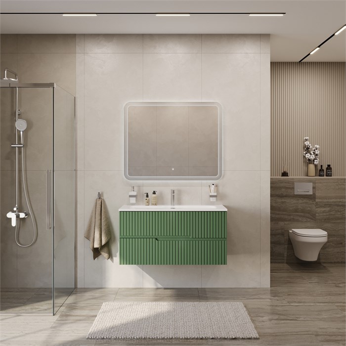 Тумба с раковиной подвесная CEZARES DUET-N 100 Фисташковый Софт, раковина белая CZR-8073-100 DUET-N-1000-2C-SO-PS-P;CZR-8073-100