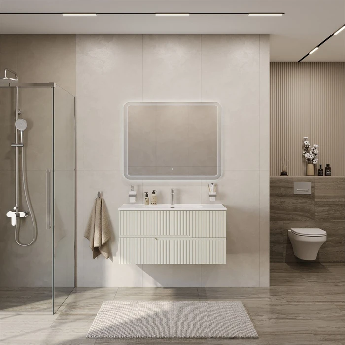 Тумба с раковиной подвесная CEZARES ДУЭТ (DUET)-N 100 Альпака Брашированная, раковина белая CZR-8095-100 DUET-N-1000-2C-SO-AS-P;CZR-8095-100
