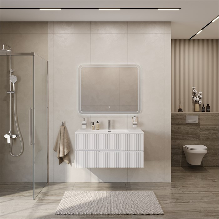 Тумба с раковиной подвесная CEZARES DUET-N 100 Bianco Lucido, раковина белая CZR-8095-100 DUET-N-1000-2C-SO-BL;CZR-8095-100