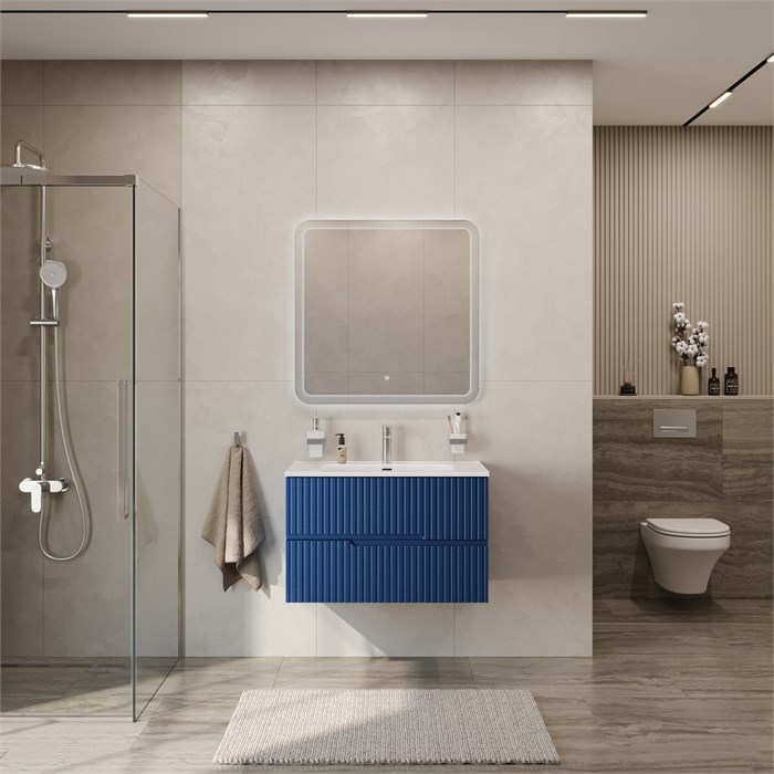 Тумба с раковиной подвесная CEZARES DUET-N 80 Sapfiro, раковина белая CZR-8095-80 DUET-N-800-2C-SO-SPF-P;CZR-8095-80