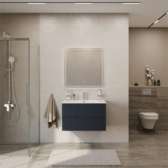 Тумба с раковиной подвесная CEZARES DUET-N 80 Grafito, раковина белая CZR-8095-80 DUET-N-800-2C-SO-GR-P;CZR-8095-80