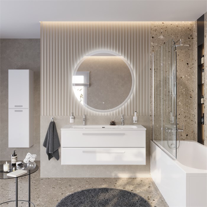 Тумба с раковиной подвесная CEZARES ECO-CER-N 120 Bianco Opaco, раковина белая CZR-8073-120-1-2 ECO-CER-N-1200-2C-SO-BO;CZR-8073-120-1-2