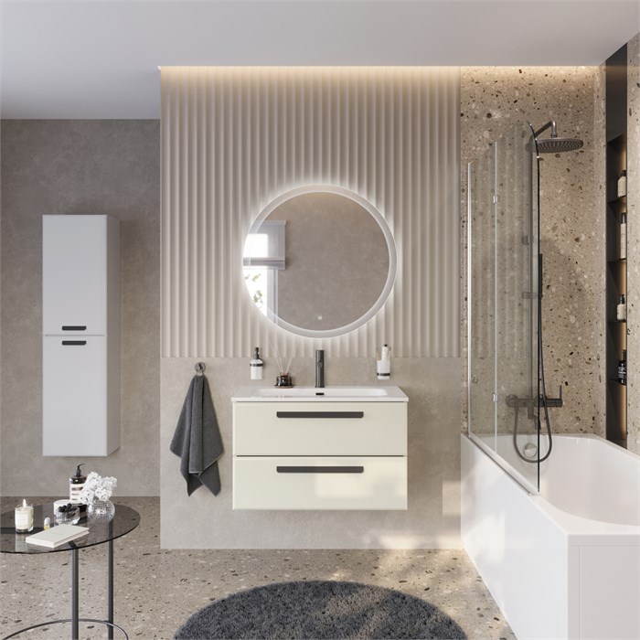 Тумба с раковиной подвесная CEZARES ECO-CER-N 80 Альпака Брашированная, раковина белая CZR-8073-80 ECO-CER-N-800-2C-SO-AS-P;CZR-8073-80