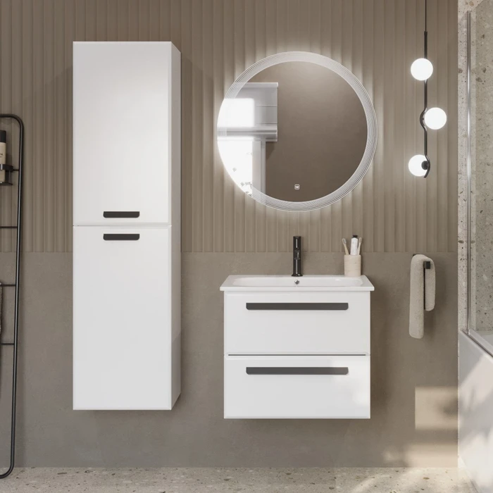 Тумба с раковиной подвесная CEZARES ECO-CER 60 Bianco Opaco, раковина белая ECO-CER-600-2C-SO-BO;CZR-NAT-60-LVB