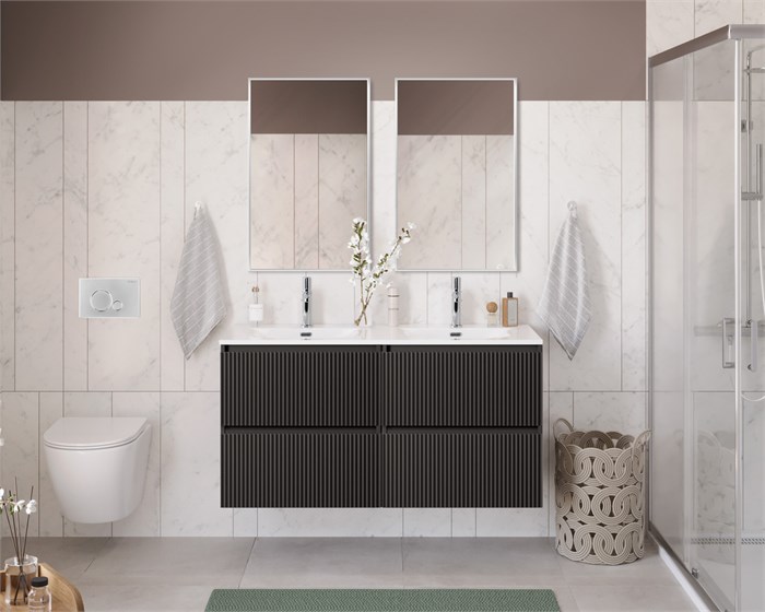 Тумба с раковиной подвесная с четырьмя ящиками BelBagno UNO 120 Темно-Серый Матовый, раковина CZR-8073-120-2 UNO-1200-4C-SO-GSO;CZR-8073-120-2