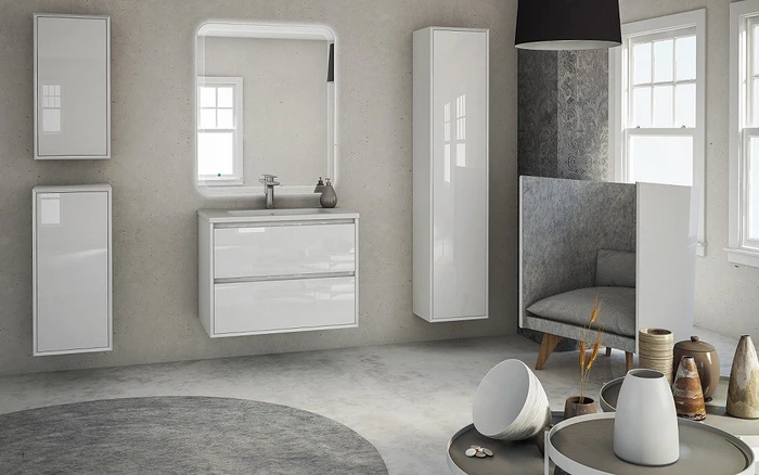 Тумба с раковиной подвесная CEZARES GLASS 75 Bianco Lucido 41797