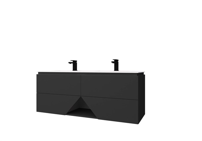 Тумба с раковиной подвесная на две чаши CEZARES Collection 1973 140 Nero Grafite 55197;50215