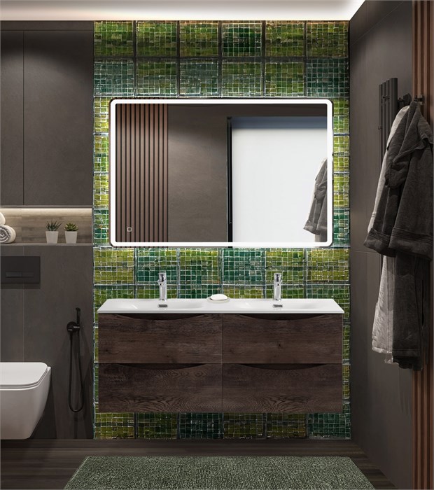 Тумба с раковиной подвесная с четырьмя ящиками BelBagno MARINO-CER-N 120 Rovere Nature Grigio, раковина белая MARINO-CER-N-1200-4C-SO-RNG-P;BB-8099-120-2