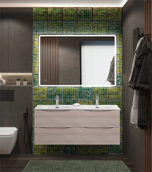 Тумба с раковиной подвесная с четырьмя ящиками BelBagno MARINO-CER-N 120 Rovere Grigio, раковина белая MARINO-CER-N-1200-4C-SO-RG-P;BB-8099-120-2