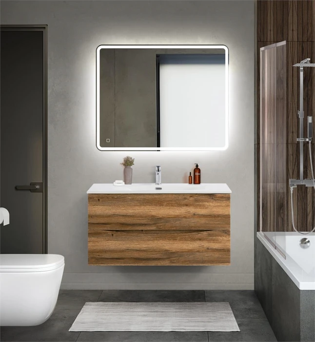 Тумба с раковиной подвесная BelBagno MARINO-CER-MINI 100 Rovere Rustico, раковина белая MARINO-CER-MINI-1000-2C-SO-RR-P;BB-8099-3-100