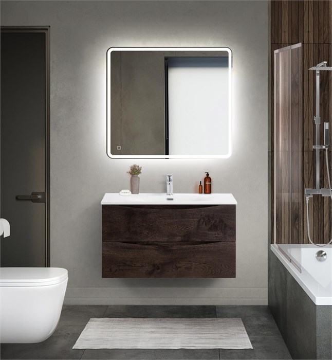 Тумба с раковиной подвесная BelBagno MARINO-CER-MINI 90 Rovere Nature Grigio, раковина белая MARINO-CER-MINI-900-2C-SO-RNG-P;BB-8099-3-90