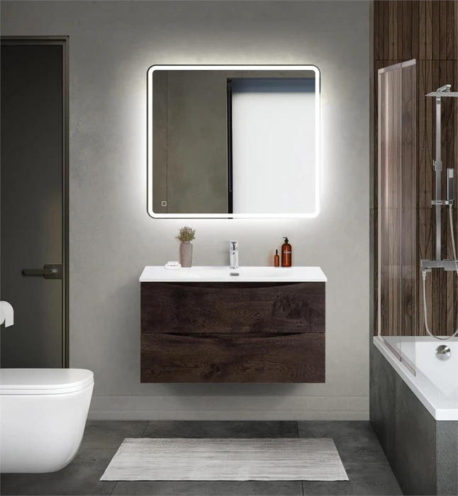 Тумба с раковиной подвесная BelBagno MARINO-CER-MINI 90 Rovere Nature Grigio, раковина белая MARINO-CER-MINI-900-2C-SO-RNG-P;BB-8099-3-90