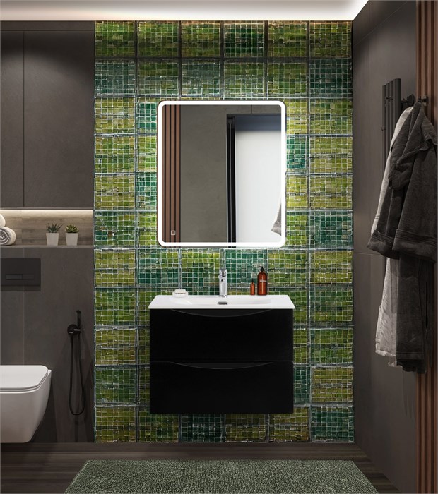 Тумба с раковиной подвесная BelBagno MARINO-CER-N 70 Nero Lucido, раковина белая MARINO-CER-N-700-2C-SO-NL-P;BB-8099-70