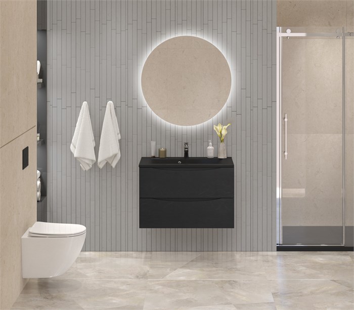 Тумба с раковиной подвесная BelBagno MARINO 80 Rovere Cioccolato Amaro, раковина чёрная BB800/450-LV-ART-PR-NERO MARINO-800-2C-SO-RCA-P;BB800/450-LV-ART-PR-NERO