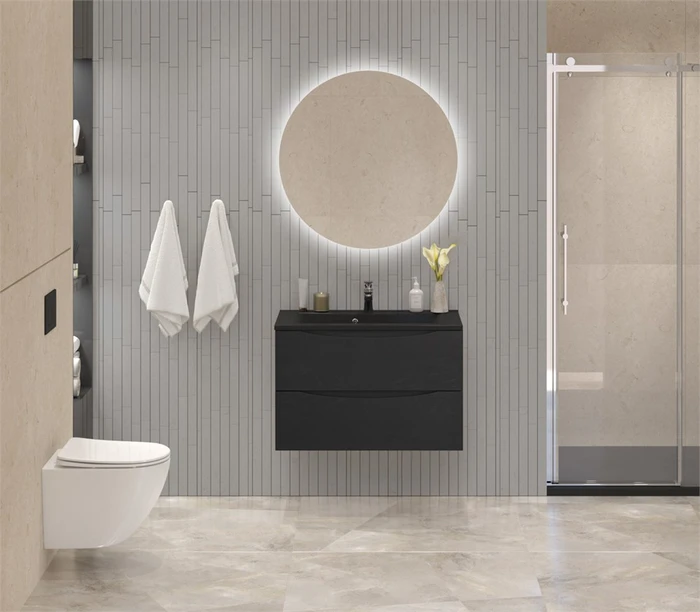 Тумба с раковиной подвесная BelBagno MARINO 80 Rovere Cioccolato Amaro, раковина чёрная BB800/450-LV-ART-PR-NERO MARINO-800-2C-SO-RCA-P;BB800/450-LV-ART-PR-NERO