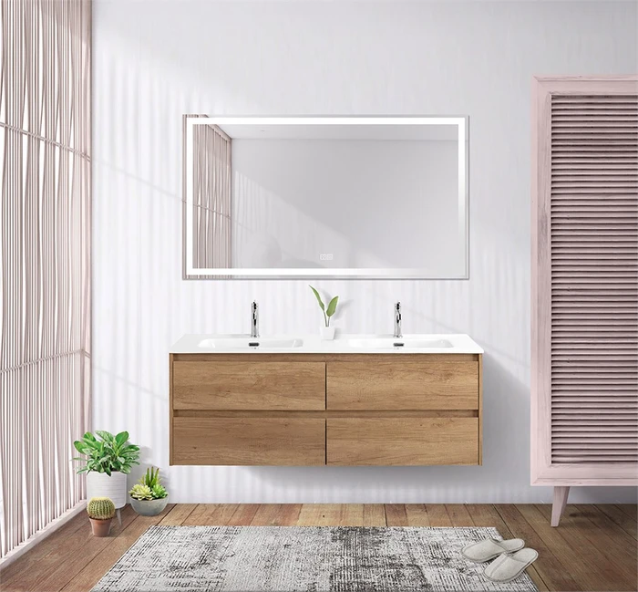 Тумба с четырьмя ящиками и раковиной на две чаши подвесная BelBagno KRAFT 140 Rovere Nebrasca Nature , раковина белая KRAFT-1400-4C-SO-2-RNN;BB1400-2-ETL
