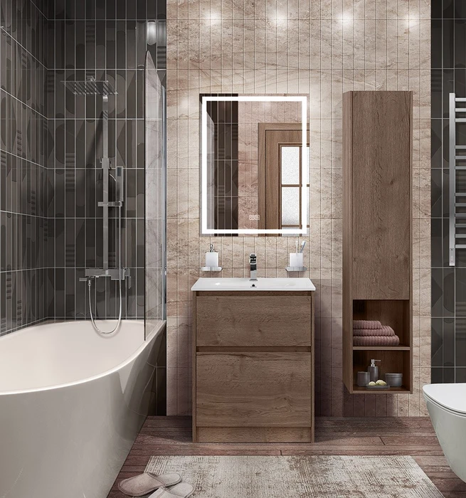 Тумба с керамической раковиной напольная BelBagno KRAFT 60 Rovere Tabacco, раковина BB1923-600 белая KRAFT-600-2C-PIA-RT;BB1923-600