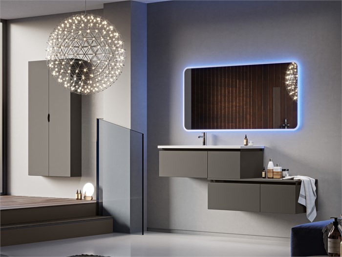 Тумба с раковиной подвесная с подвесным шкафчиком CEZARES AVRIL Grigio Talpa 54403;54406;50165