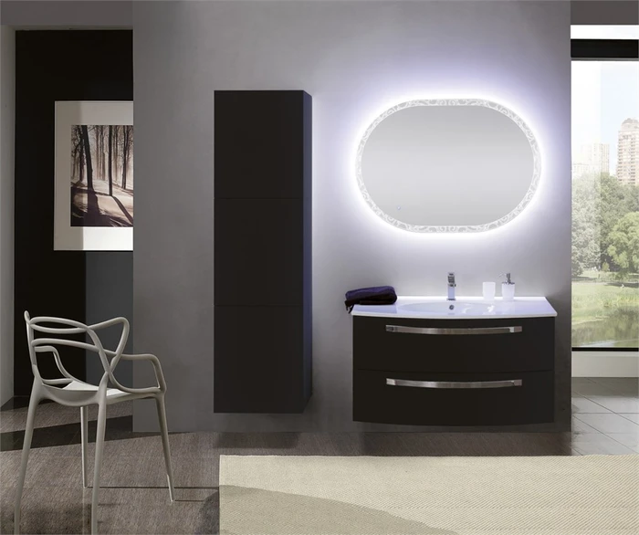 Тумба с раковиной подвесная CEZARES COMFORT 100 Nero lucido, раковина белая 42194;50149