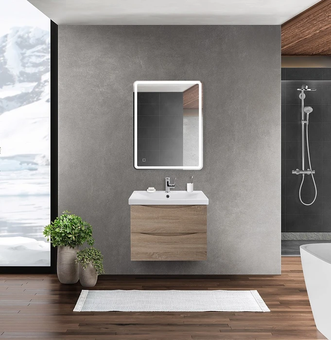 Тумба с раковиной подвесная BelBagno MARINO-CER 60 Rovere Bianco, раковина белая MARINO-CER-600-2C-SO-WO-P;BB-0320-60-LVB