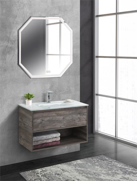Тумба c раковиной подвесная с одним ящиком и одной открытой полкой BelBagno KRAFT 80 Pino Pasadena, раковина белая KRAFT-800-1C-SO-PP;BB800ETL