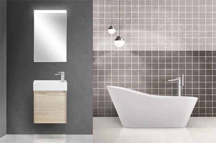 Тумба с раковиной подвесная BelBagno KRAFT MINI 50 Rovere Galifax Bianco правосторонняя, раковина белая KRAFT MINI-500/260-1A-SO-RGB-R;7045-KL