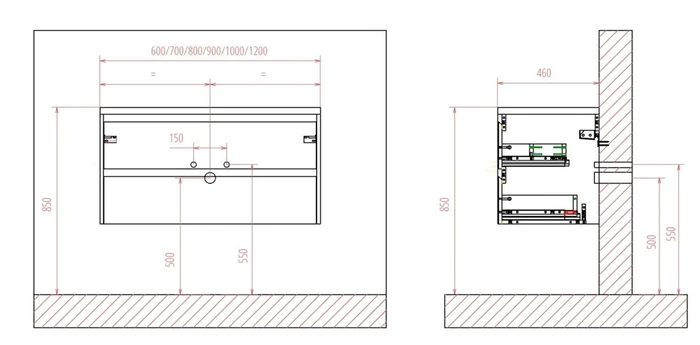 Тумба с раковиной подвесная BelBagno PIETRA 60 Stucco Cemento Leggero, раковина белая PIETRA-600-2C-SO-ST