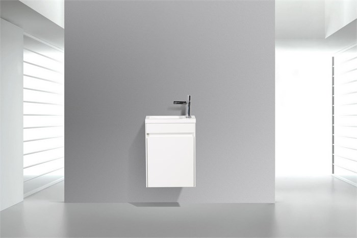 Тумба с раковиной подвесная с дверкой BelBagno PIETRA MINI 40-L Bianco Lucido, раковина белая PIETRA MINI-400-1A-SO-BL-L