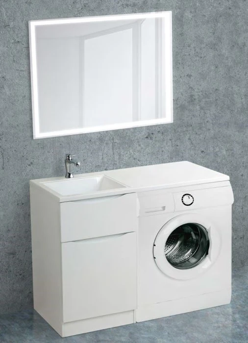 Тумба с раковиной напольная BelBagno LAVANDERIA-58/120-L Bianco Lucido, раковина белая LAVANDERIA-580/1200-2C-PIA-BL;BB1200/480-LV-MR-L
