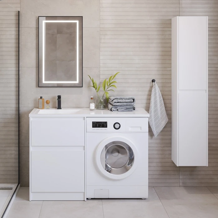 Тумба с раковиной напольная BelBagno KRAFT-LVD 120 Bianco Opaco, раковина белая левая KRAFT-LVD-580/1200-2C-PIA-BO;BB1200/480-LV-MR-L