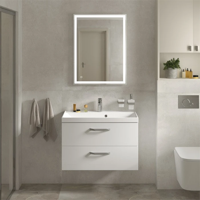 Тумба с раковиной подвесная BelBagno AURORA 80 Bianco Lucido, раковина белая AURORA-800-2C-SO-BL;BB800/450-LV-MR-AST