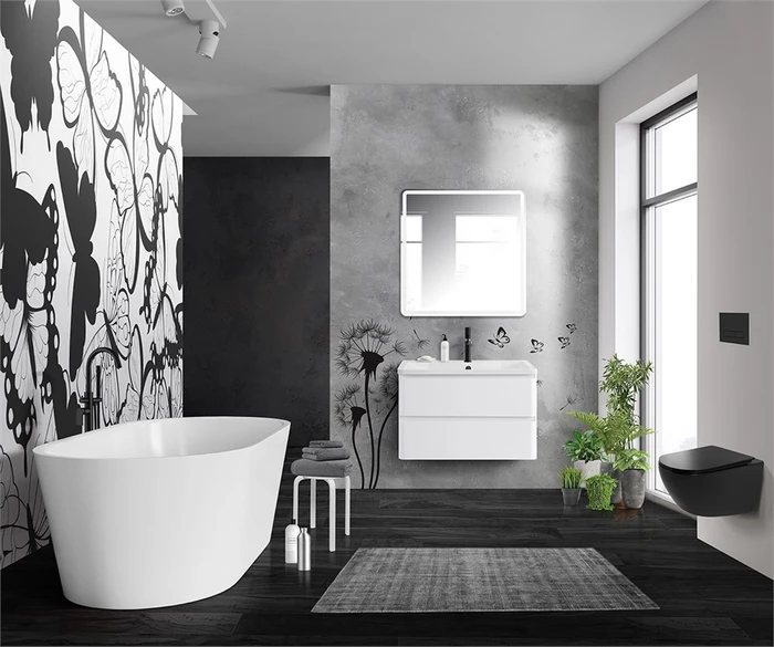 Тумба с раковиной подвесная BelBagno ALBANO 80 Bianco Lucido, раковина белая ALBANO-800-2C-SO-BL;BB800/455-LV-MR-ALR