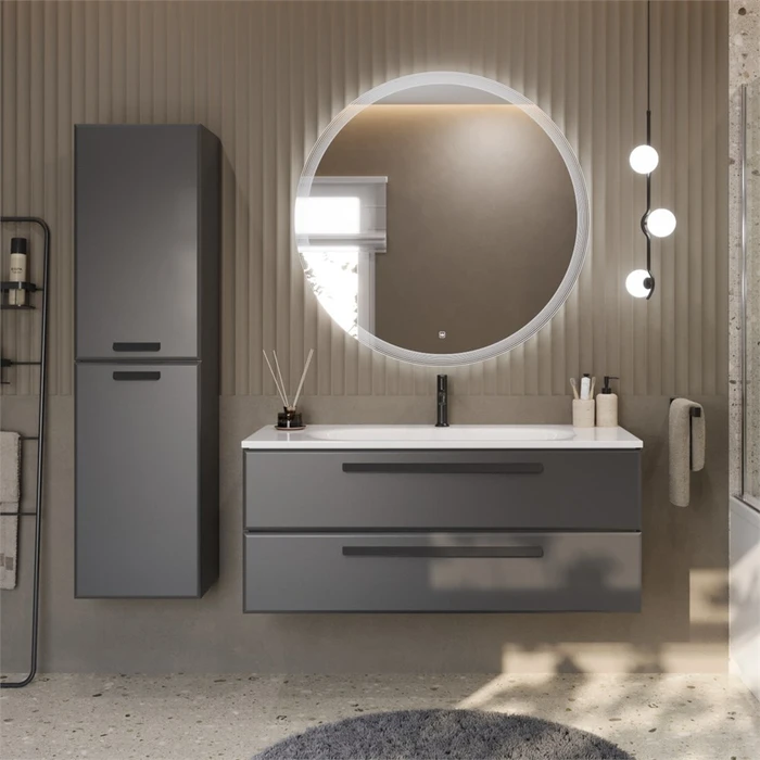 Тумба с раковиной подвесная CEZARES ECO 120 Grafito, раковина белая ECO-1200-2C-SO-GR-P;CZR-1200/480-LV-MR-ECO