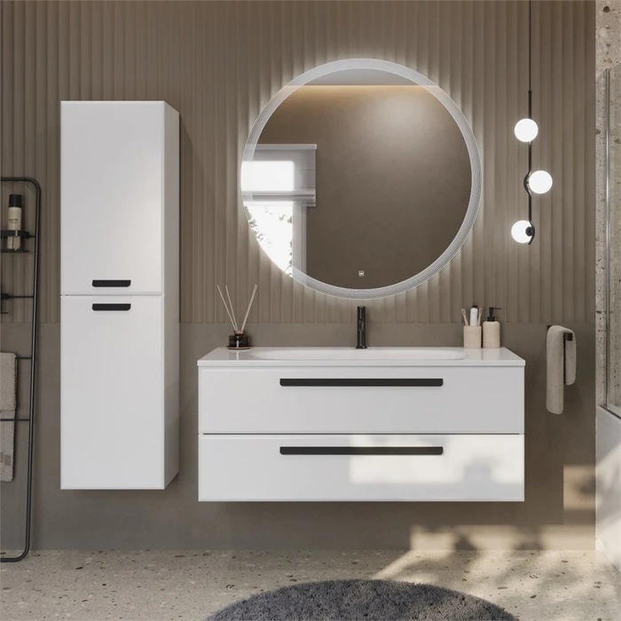 Тумба с раковиной подвесная CEZARES ECO 120 Bianco Lucido, раковина белая ECO-1200-2C-SO-BL;CZR-1200/480-LV-MR-ECO