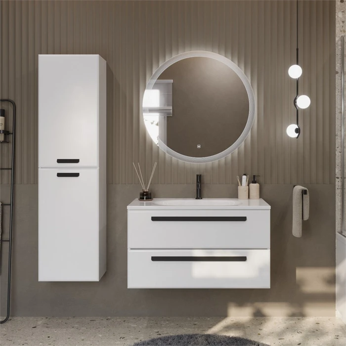 Тумба с раковиной подвесная CEZARES ECO 90 Bianco Lucido, раковина белая ECO-900-2C-SO-BL;CZR-900/480-LV-MR-ECO