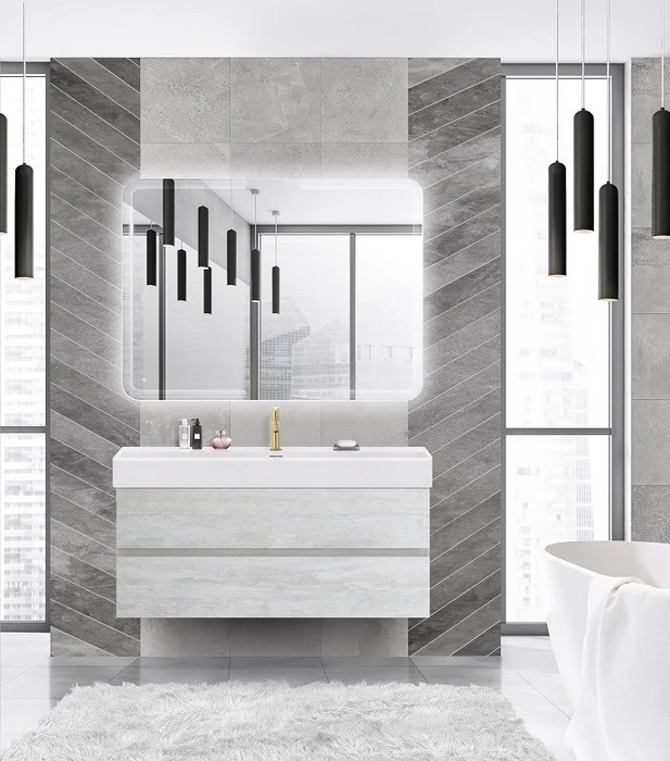 Тумба с раковиной подвесная CEZARES MOLVENO 46 120 Legno Bianco, раковина белая MOLVENO 46-120-2C-SO-LB;CZR-MIL-120-LVB