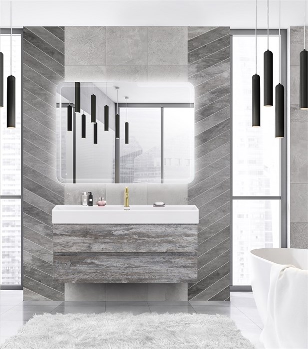 Тумба с раковиной подвесная CEZARES MOLVENO 46 120 Legno Grigio, раковина белая MOLVENO 46-120-2C-SO-LG;CZR-MIL-120-LVB