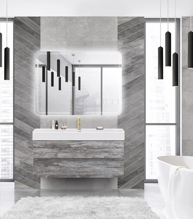 Тумба с раковиной подвесная CEZARES MOLVENO 46 120 Legno Grigio, раковина белая MOLVENO 46-120-2C-SO-LG;CZR-MIL-120-LVB