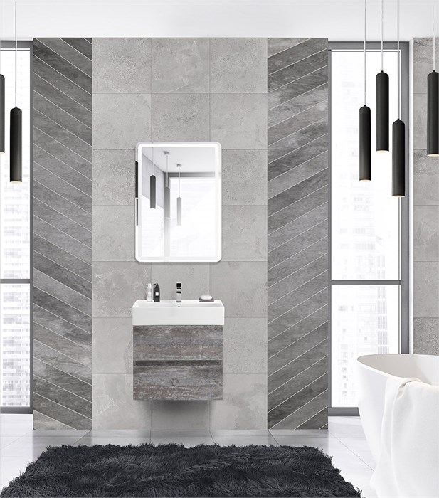 Тумба с раковиной подвесная CEZARES MOLVENO 46 60 Legno Grigio, раковина белая MOLVENO 46-60-2C-SO-LG;CZR-MIL-60-LVB