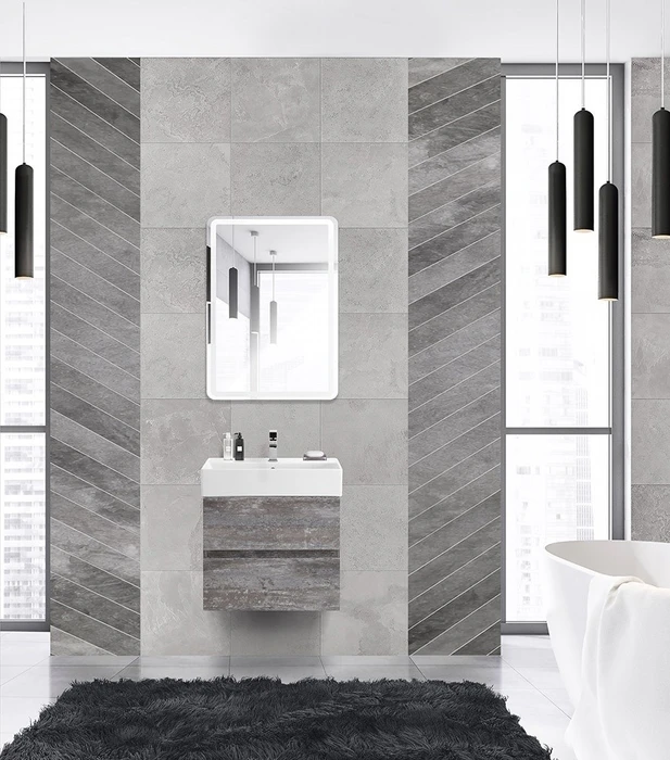 Тумба с раковиной подвесная CEZARES MOLVENO 46 60 Legno Grigio, раковина белая MOLVENO 46-60-2C-SO-LG;CZR-MIL-60-LVB