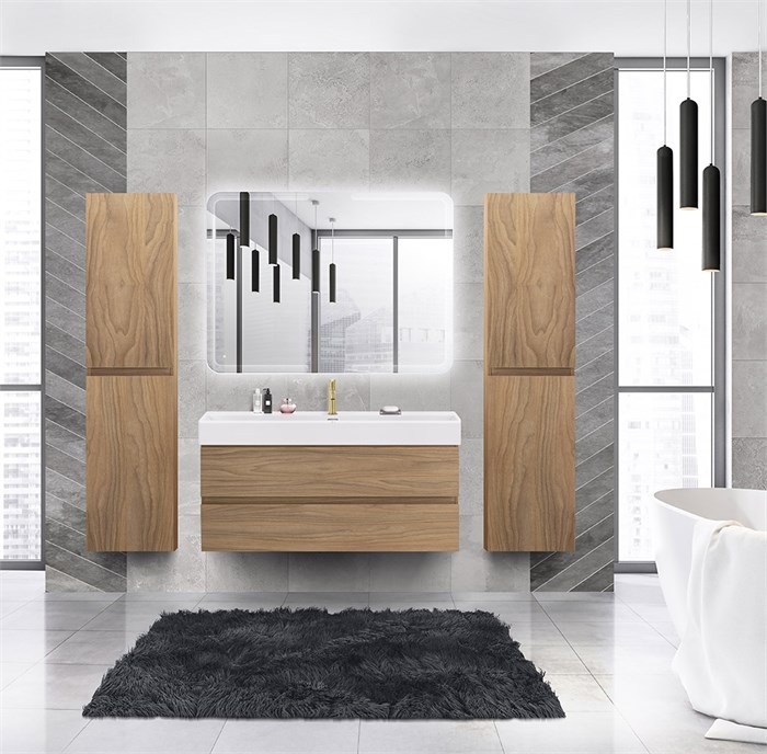 Тумба с раковиной подвесная CEZARES MOLVENO 46 120 Noce Chiaro, раковина белая MOLVENO 46-120-2C-SO-NC;CZR-MIL-120-LVB