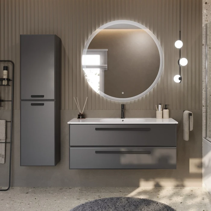 Тумба с раковиной подвесная CEZARES ECO-CER 120 Grafito, раковина белая ECO-CER-1200-2C-SO-GR-P;CZR-NAT-120-LVB