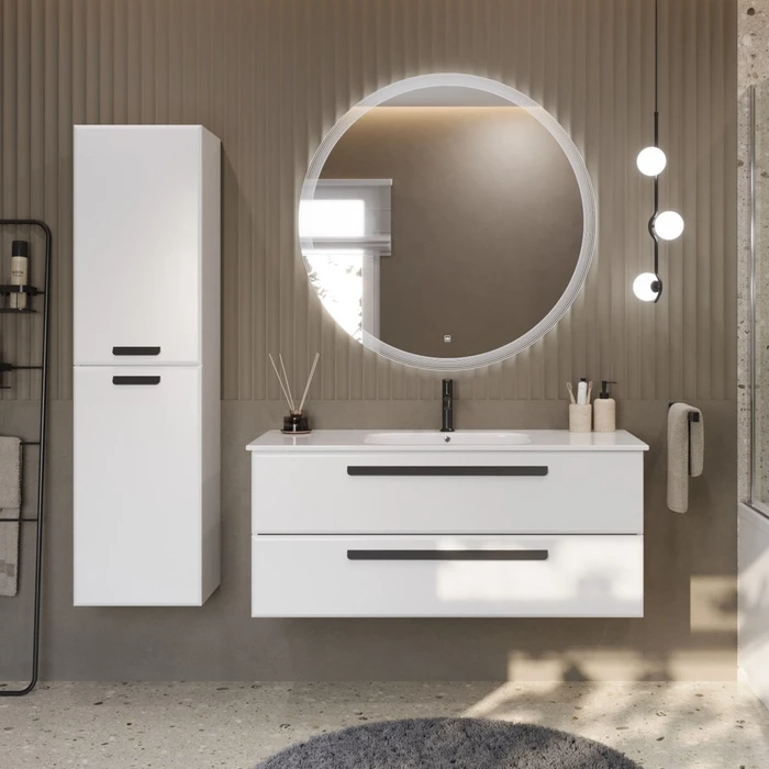 Тумба с раковиной подвесная CEZARES ECO-CER 120 Bianco Lucido, раковина белая ECO-CER-1200-2C-SO-BL;CZR-NAT-120-LVB