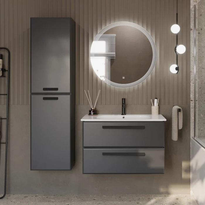 Тумба с раковиной подвесная CEZARES ECO-CER 80 Grafito, раковина белая ECO-CER-800-2C-SO-GR-P;CZR-NAT-80-LVB
