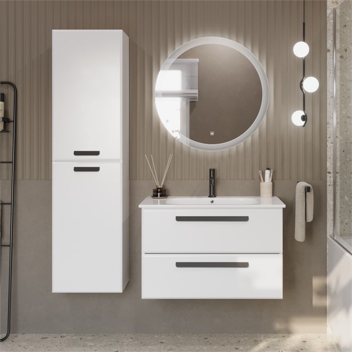 Тумба с раковиной подвесная CEZARES ECO-CER 80 Bianco Opaco, раковина белая ECO-CER-800-2C-SO-BO;CZR-NAT-80-LVB