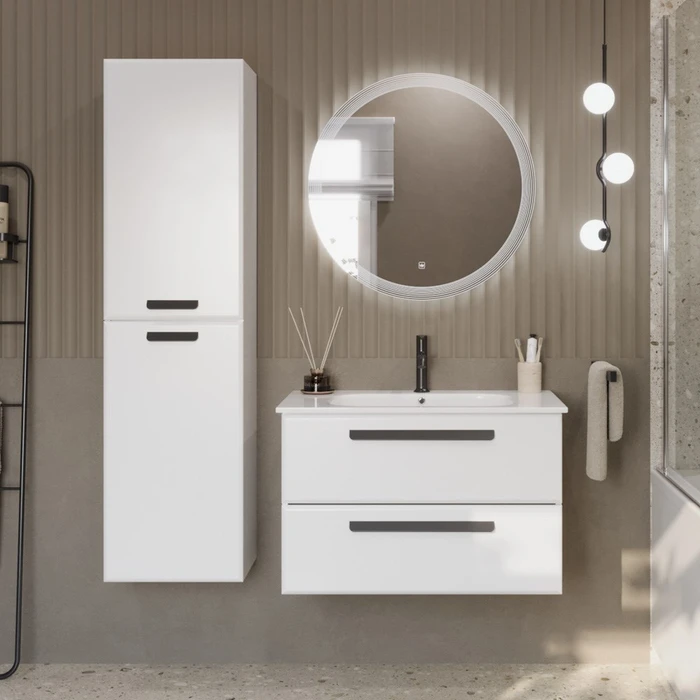 Тумба с раковиной подвесная CEZARES ECO-CER 80 Bianco Lucido, раковина белая ECO-CER-800-2C-SO-BL;CZR-NAT-80-LVB